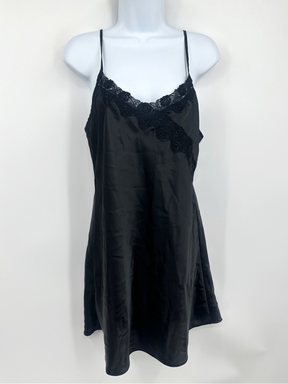 Vintage Y2K Black Mini Camisole Dress Size Medium Whimsical Grunge Goth Lace